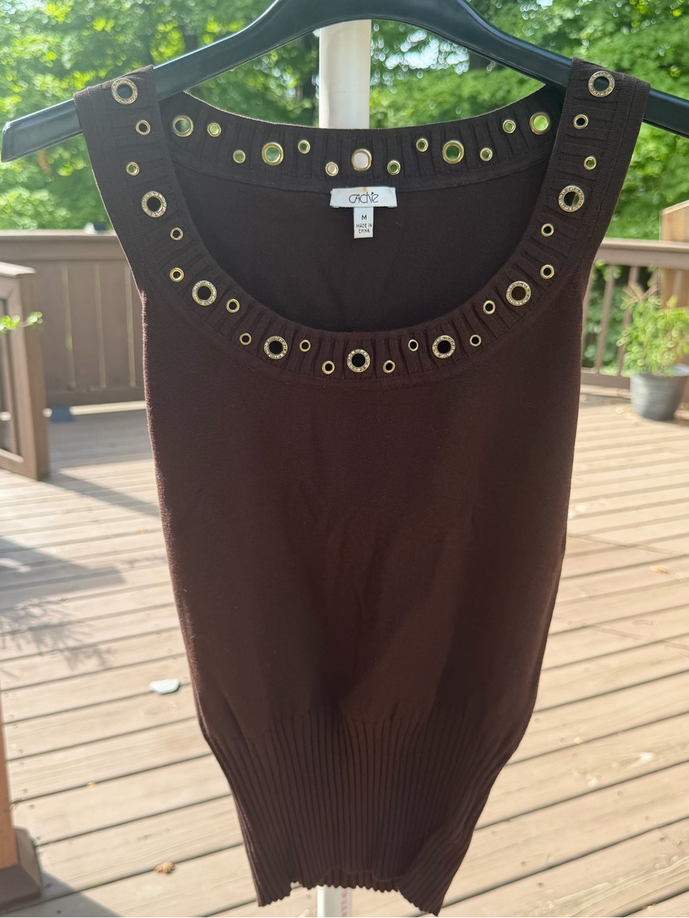 Cache Brown Sleeveless Tank with Gold Eyelet Trim medium